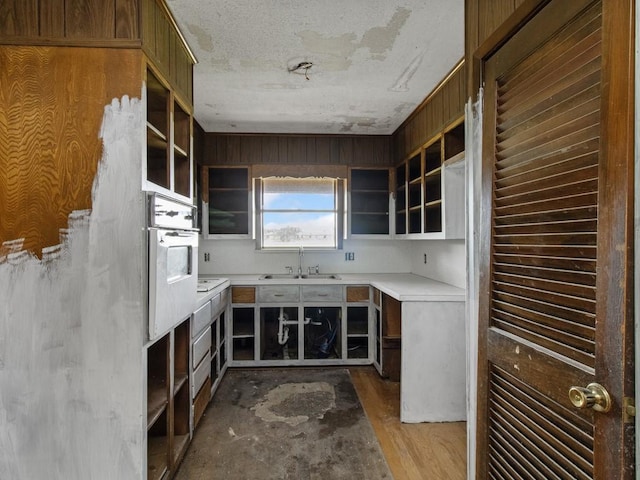 110 Twin Cir, Wortham, TX 76693 - kitchen featuring open shelves, oven, a sink, and light countertops