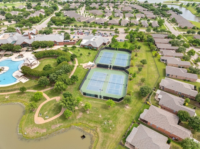 7735 Whirlwind Dr, Frisco, TX 75036 - aerial view of residential area featuring a large body of water and a pool