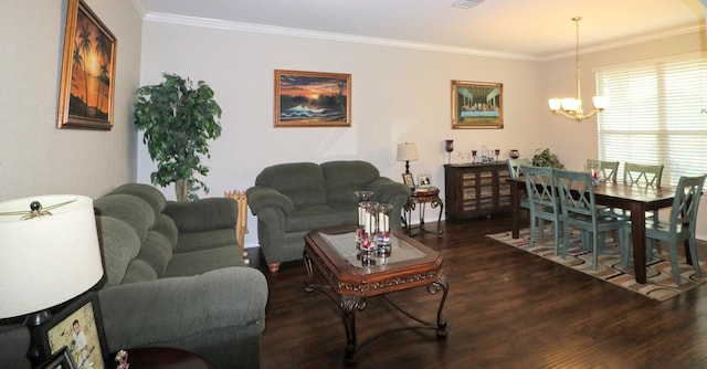 5516 Tama Dr, Waco, TX 76708 - living room with a chandelier, wood finished floors, and crown molding