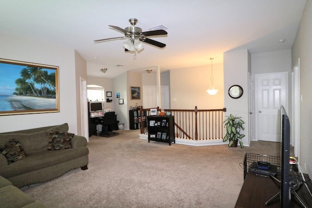 5516 Tama Dr, Waco, TX 76708 - carpeted living area with an office area and ceiling fan