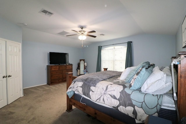 5516 Tama Dr, Waco, TX 76708 - bedroom with lofted ceiling, light carpet, and ceiling fan