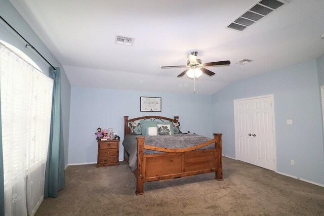 5516 Tama Dr, Waco, TX 76708 - bedroom with carpet flooring, lofted ceiling, ceiling fan, and baseboards