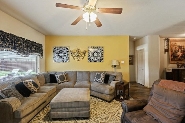 5139 Crystal Lake Ave, Krum, TX 76249 - living area featuring wood finished floors and a ceiling fan