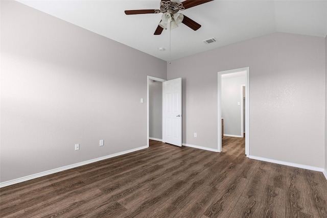 1502 Jacksons Run, Greenville, TX 75402 - unfurnished bedroom with dark wood finished floors, baseboards, lofted ceiling, and ceiling fan