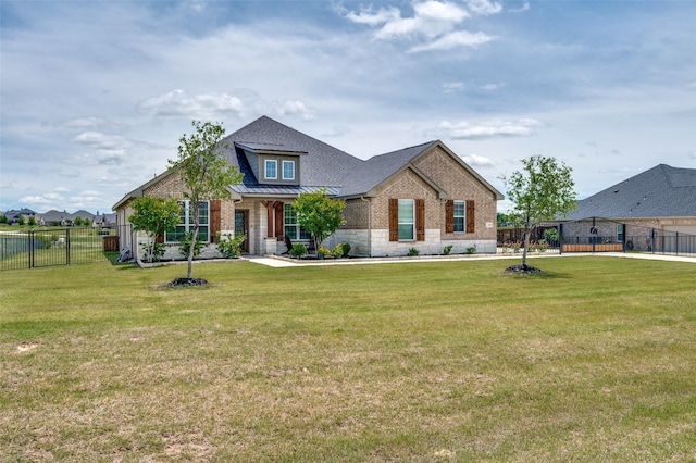 13400 Summer Moon Trl, Ponder, TX 76259 - view of front facade with brick siding, a standing seam roof, stone siding, metal roof, and a shingled roof