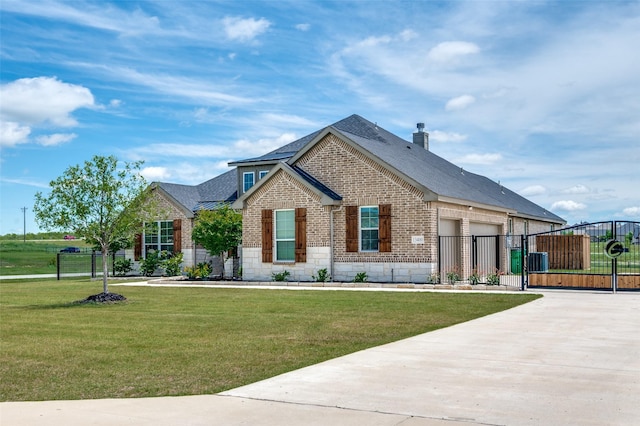 13400 Summer Moon Trl, Ponder, TX 76259 - view of front of house with brick siding, driveway, a shingled roof, a gate, and stone siding