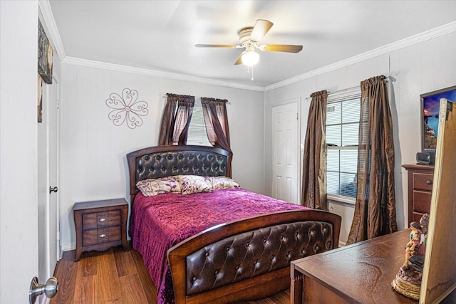 116 S Barron St, Arp, TX 75750 - bedroom with ornamental molding, wood finished floors, and a ceiling fan