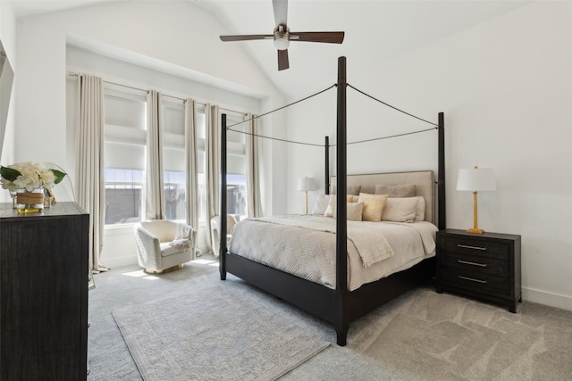 3411 Torrance Blvd, Frisco, TX 75034 - bedroom with light carpet, lofted ceiling, a ceiling fan, and baseboards