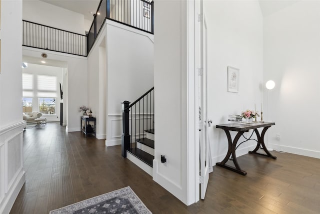 3411 Torrance Blvd, Frisco, TX 75034 - foyer entrance with a high ceiling, stairway, and dark wood-type flooring