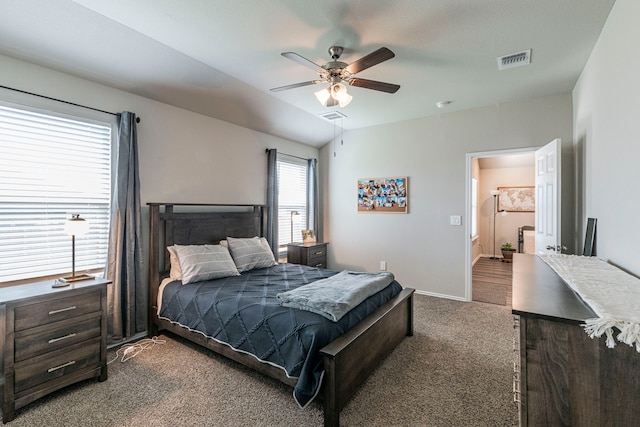 2358 Aylesbury Dr, Copperas Cove, TX 76522 - bedroom with dark colored carpet, a ceiling fan, baseboards, and attic access
