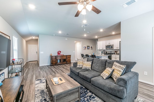 2358 Aylesbury Dr, Copperas Cove, TX 76522 - living room with light wood-type flooring, a ceiling fan, recessed lighting, and baseboards