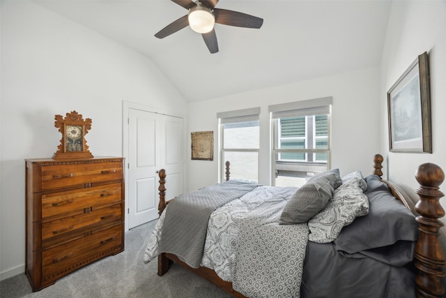 424 Somerville Dr, Mckinney, TX 75071 - carpeted bedroom featuring lofted ceiling, a closet, and ceiling fan