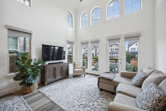 424 Somerville Dr, Mckinney, TX 75071 - living area featuring plenty of natural light, a high ceiling, and wood finished floors