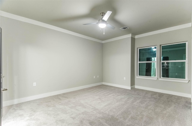 3325 Norris St, Plano, TX 75074 - carpeted spare room featuring ornamental molding, a ceiling fan, and baseboards