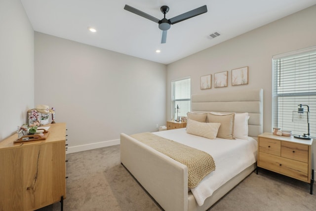238 Estates Cir, College Station, TX 77840 - bedroom with light colored carpet, recessed lighting, baseboards, and a ceiling fan