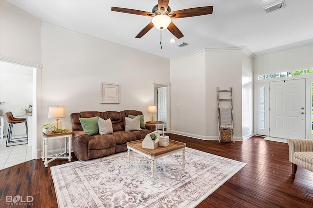 7622 Mary Ann Cir, Blanchard, LA 71107 - living area with a ceiling fan, baseboards, hardwood / wood-style floors, ornamental molding, and recessed lighting