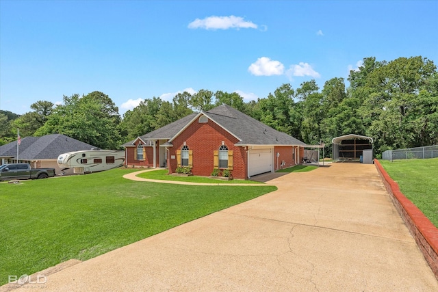 7622 Mary Ann Cir, Blanchard, LA 71107 - view of front facade with a carport, brick siding, a garage, and concrete driveway