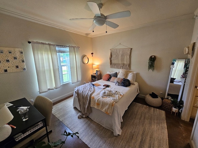 1801 S 10th St S Unit A & B, Waco, TX 76706 - bedroom with ornamental molding, baseboards, and ceiling fan