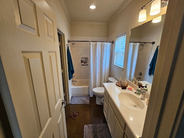 1801 S 10th St S Unit A & B, Waco, TX 76706 - full bath with toilet, vanity, crown molding, wood finished floors, and shower / bath combo with shower curtain