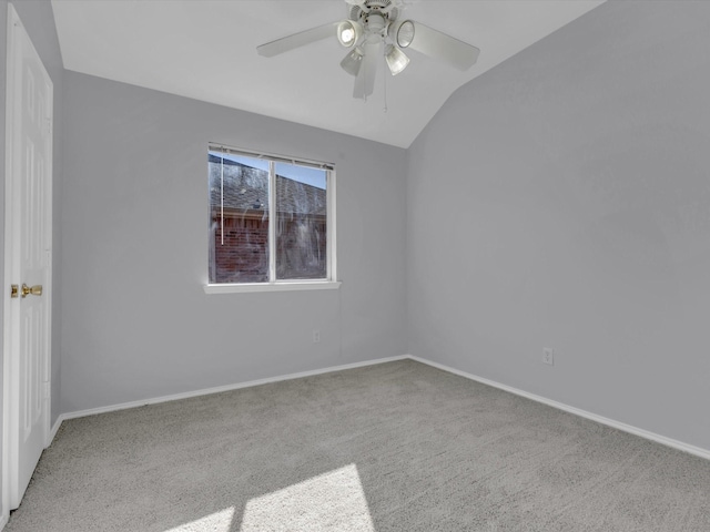 3236 Yeltes, Grand Prairie, TX 75054 - spare room with carpet, vaulted ceiling, a ceiling fan, and baseboards
