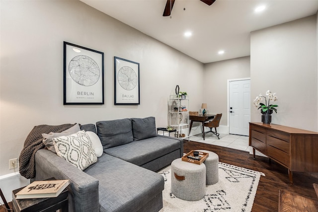 2839 Ruidosa Ave, Dallas, TX 75228 - living room featuring ceiling fan, recessed lighting, wood finished floors, and baseboards