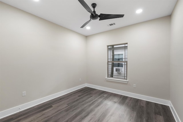 600 Arthur St, Mcgregor, TX 76657 - spare room with recessed lighting, dark wood-style floors, baseboards, ceiling fan, and cooling unit
