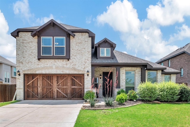 view of front of home with brick siding, a garage, and driveway