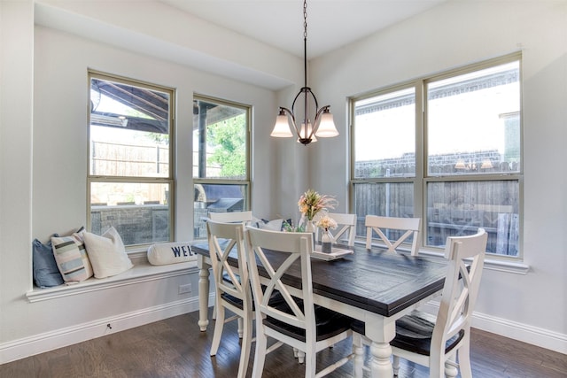 6108 Lipan Ln, Mckinney, TX 75070 - dining room with a chandelier, baseboards, and dark wood-type flooring