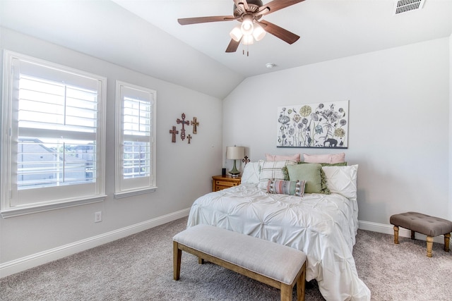 6108 Lipan Ln, Mckinney, TX 75070 - carpeted bedroom with baseboards, vaulted ceiling, and ceiling fan