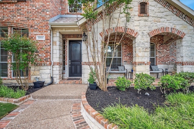 8001 Sutherland Ln, Plano, TX 75025 - entrance to property featuring stone siding and brick siding