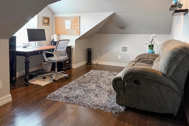 8001 Sutherland Ln, Plano, TX 75025 - office featuring vaulted ceiling, baseboards, and wood finished floors