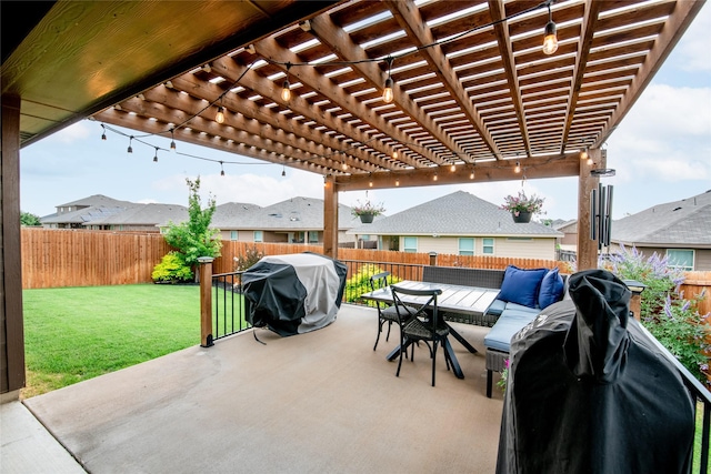 9332 Castorian Dr, Fort Worth, TX 76131 - view of patio / terrace featuring a grill, outdoor dining area, and a pergola