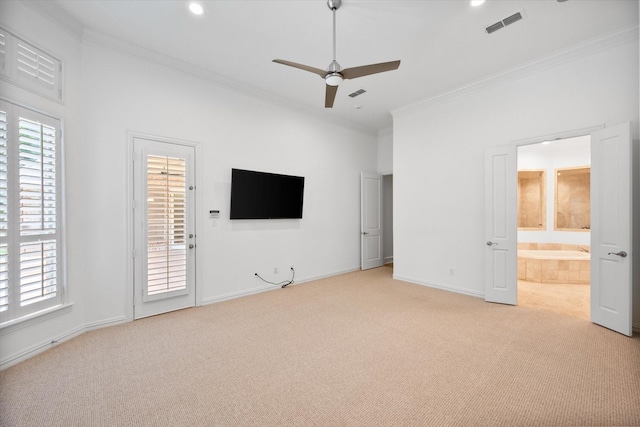 520 Round Hollow Ln, Southlake, TX 76092 - unfurnished bedroom featuring light colored carpet, multiple windows, crown molding, recessed lighting, and ensuite bathroom