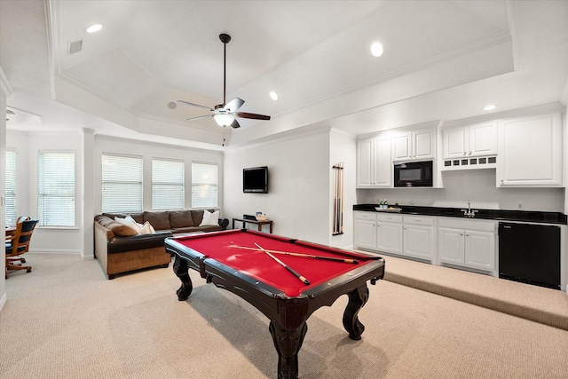 520 Round Hollow Ln, Southlake, TX 76092 - playroom featuring a tray ceiling, light carpet, ornamental molding, recessed lighting, and plenty of natural light