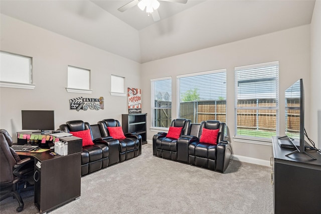 810 Brenda Dr, Mansfield, TX 76063 - carpeted office featuring a ceiling fan, plenty of natural light, baseboards, and vaulted ceiling
