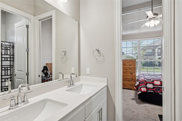 810 Brenda Dr, Mansfield, TX 76063 - ensuite bathroom with a ceiling fan and double vanity