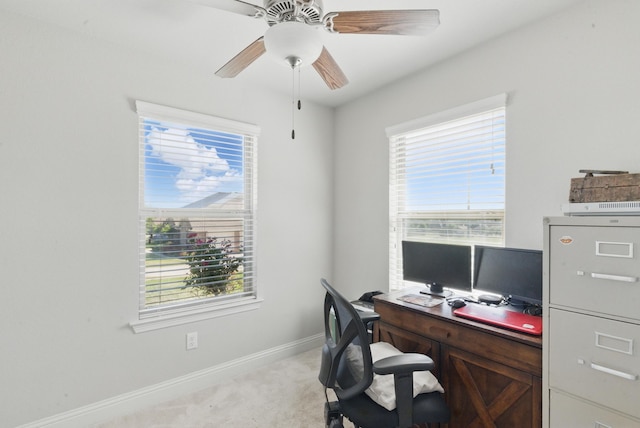 711 Red Stone Ln, Weatherford, TX 76087 - office space with a ceiling fan, plenty of natural light, baseboards, and light carpet