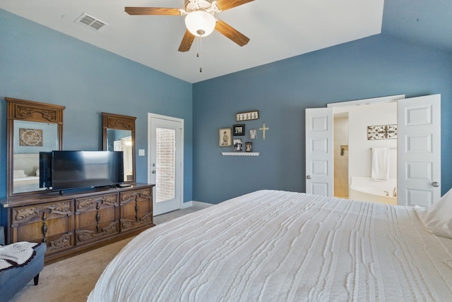 711 Red Stone Ln, Weatherford, TX 76087 - carpeted bedroom with lofted ceiling and ceiling fan