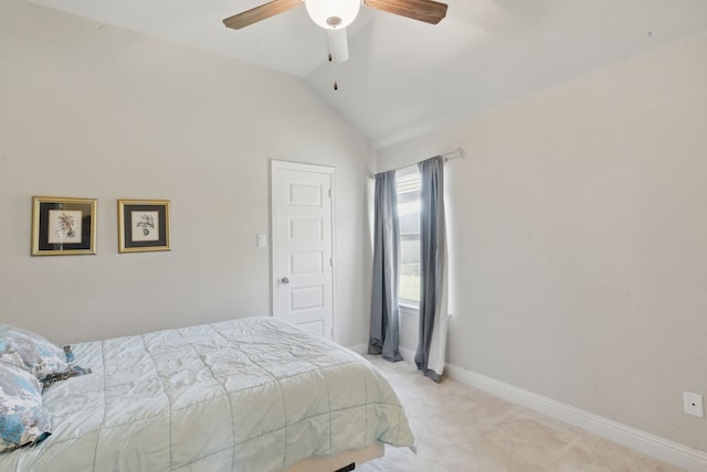 711 Red Stone Ln, Weatherford, TX 76087 - bedroom featuring lofted ceiling, light carpet, baseboards, and a ceiling fan