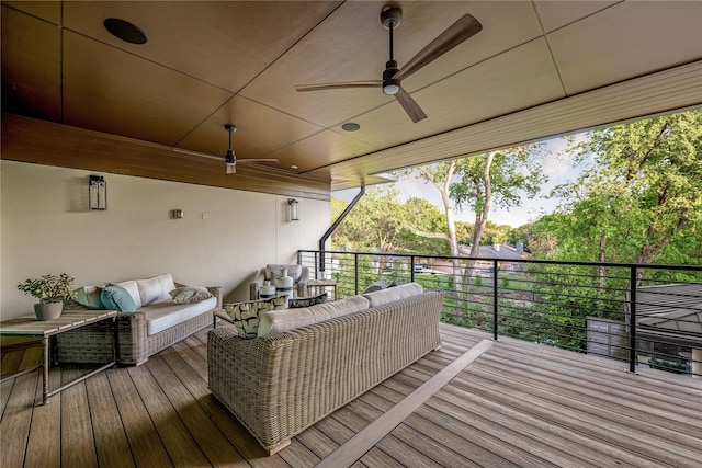 11460 Strait Ln, Dallas, TX 75229 - deck with an outdoor living space and ceiling fan