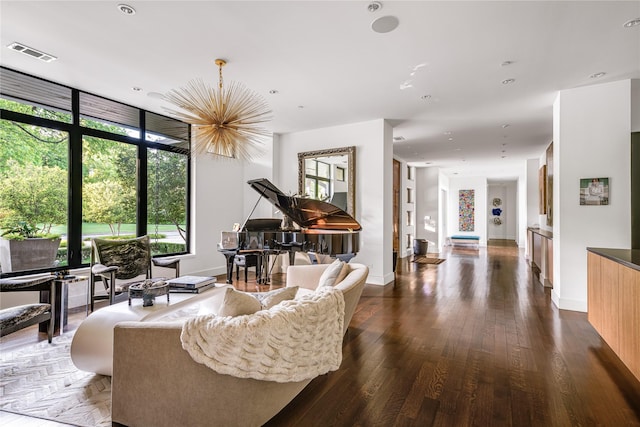 11460 Strait Ln, Dallas, TX 75229 - living room with dark wood-type flooring, baseboards, and floor to ceiling windows
