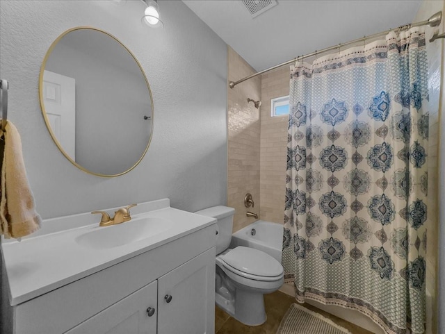 6705 Westover Dr, Rowlett, TX 75089 - full bathroom with toilet, vanity, shower / tub combo, and tile patterned flooring