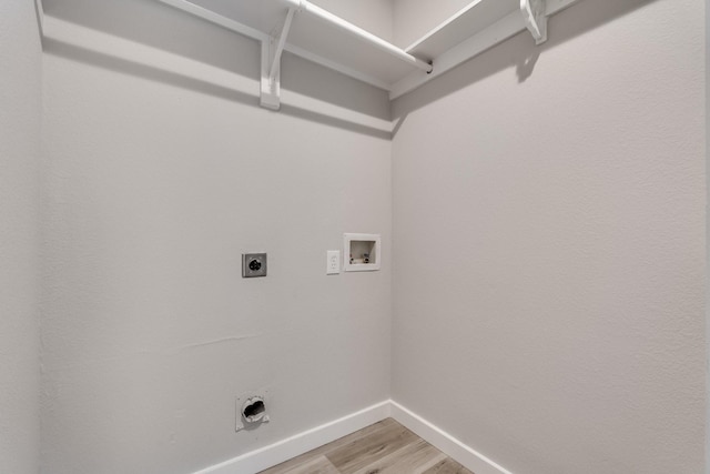 4007 Freedom St, Heartland, TX 75126 - laundry room with hookup for an electric dryer, hookup for a washing machine, baseboards, and light wood-style flooring