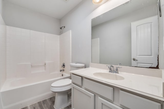 4007 Freedom St, Heartland, TX 75126 - full bath featuring wood finished floors, toilet, shower / bath combination, and vanity