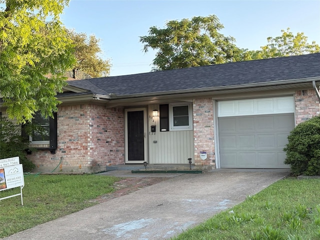 6341 Leaning Oak St, Dallas, TX 75241 - ranch-style home with an attached garage, roof with shingles, brick siding, and concrete driveway