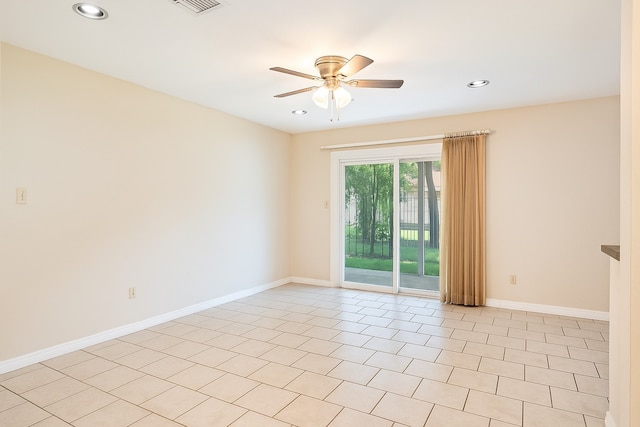 6341 Leaning Oaks St, Dallas, TX 75241 - spare room with ceiling fan, recessed lighting, baseboards, and light tile patterned floors
