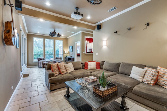 4 Rushing Meadow Ct, Dalworthington Gardens, TX 76016 - living area with stone tile floors, baseboards, recessed lighting, and crown molding