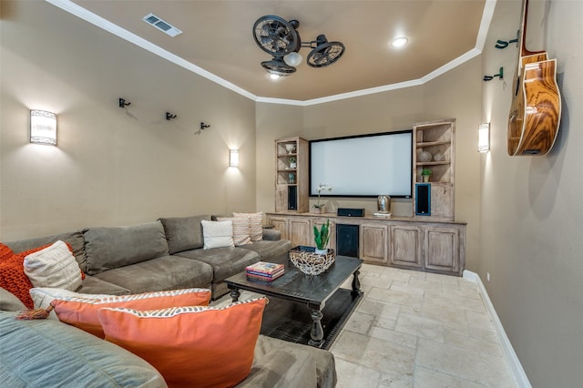4 Rushing Meadow Ct, Dalworthington Gardens, TX 76016 - cinema room with baseboards, stone tile floors, ornamental molding, and recessed lighting