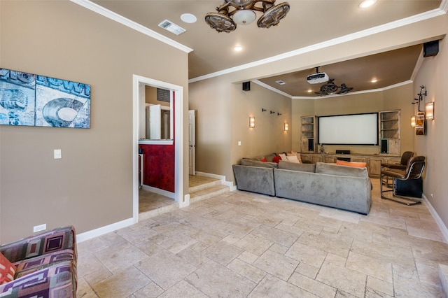 4 Rushing Meadow Ct, Dalworthington Gardens, TX 76016 - cinema room with ornamental molding, baseboards, stone tile flooring, and recessed lighting