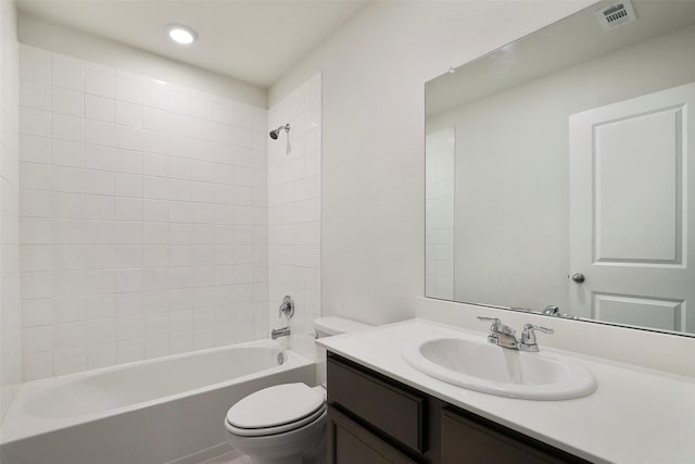 2302 Torch Lake Dr, Forney, TX 75126 - full bathroom featuring toilet, bathing tub / shower combination, vanity, and recessed lighting